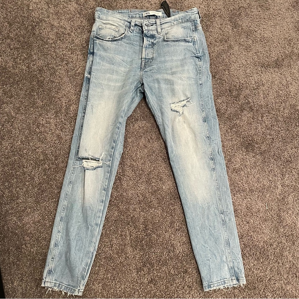 Zara rip skinny jeans in blue wash 30